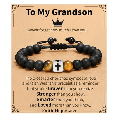 Cross Bracelet Beads Christian Bracelet for Boys Birthday Religion Gifts - style: Grandson