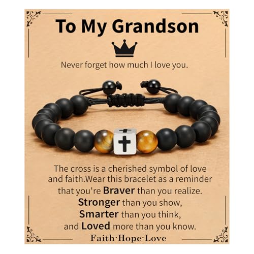Cross Bracelet Beads Christian Bracelet for Boys Birthday Religion Gifts - style: Grandson