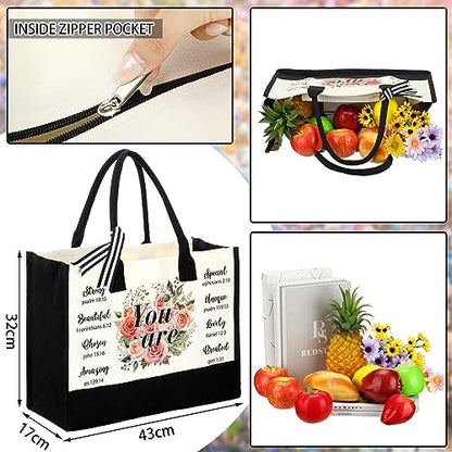 Sweetude Christian Canvas Tote Bag for Women Large Bag, 17 x 12.6 x 6.7in