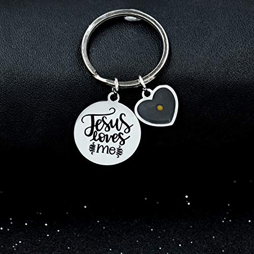 Uloveido Stainless Steel Faith Cross Keychain & Jesus Loves Me Christian Keyring Mustard Seed Charms Religious Jewelry - style: Jesus Love Me-heart