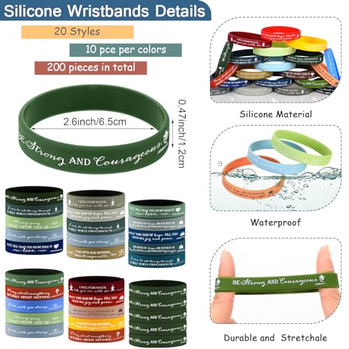 Roowest 200 Pcs Christian Gifts for Church Silicone Wristband Bulk Bible Verse Bracelet Religious Rubber Wristband for Grandparents Clergy Pastor Appreciation Gifts - color: Joyous Color