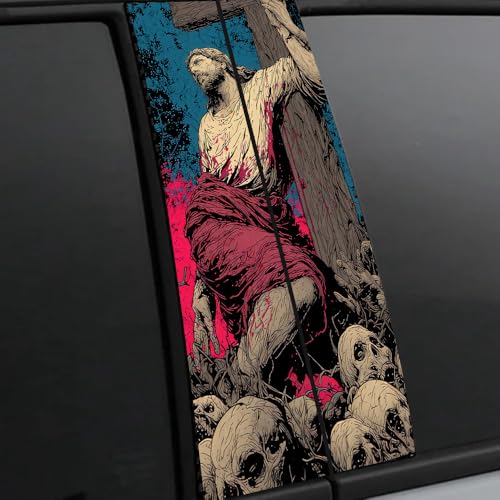 1 Pair Jesus Car B-Pillar Decals, Cross Car Center Pillar Stickers, Waterproof Vinyl Christian Vehicle Door Pillar Sticker Scratch Cover Sticker for Car Auto SUV (Jesus - 3) - color: Jesus - 3