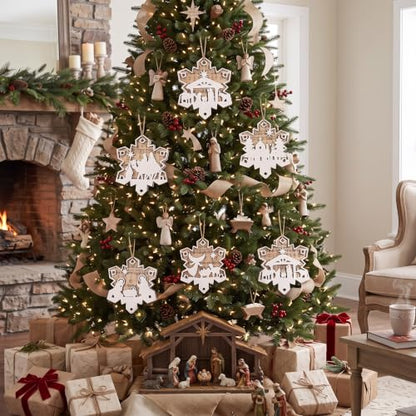 Shellwei 24 Pcs Christmas Ornament Bulk Wooden Nativity Scene Music Sheet - style: Snowflake