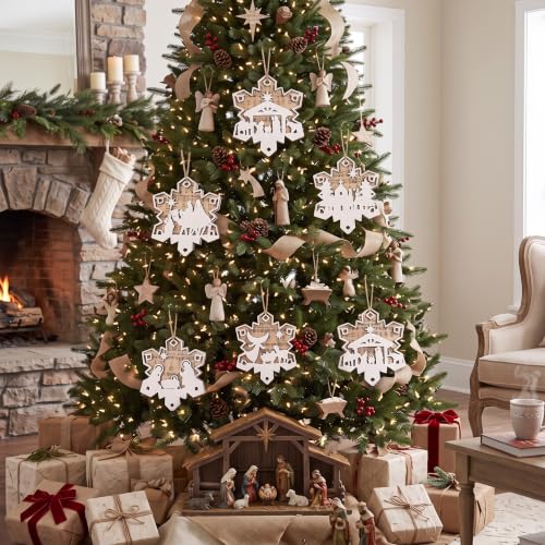 Shellwei 24 Pcs Christmas Ornament Bulk Wooden Nativity Scene Music Sheet - style: Snowflake