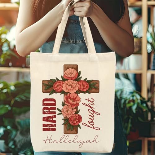 Christian Gifts for Women, Canvas Tote Bag, Faith Gifts for Women Girl Sister Inspirational Religious Gift Birthday - color: Pink Floral Christian 758