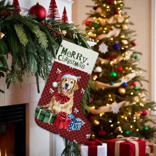 Golden Retriever Red Buffalo Plaid Christmas Stockings 16 Inch - color: Christmas09