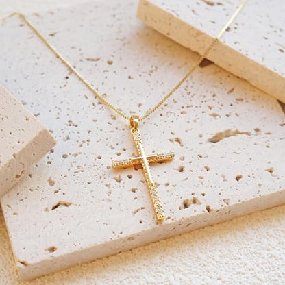 Gold Cross Necklace for Women, 14K Gold Plated - style: Relief Cross