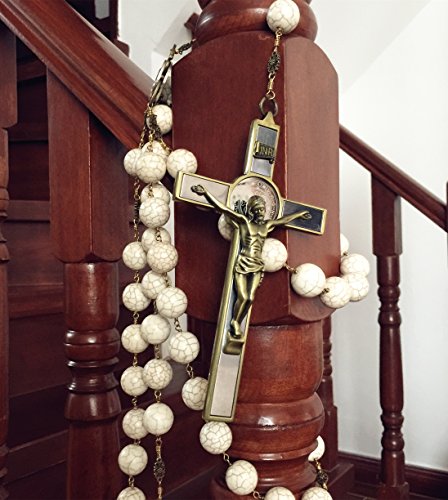 elegantmedical HANDMADE Large 20mm White howlite beads Home St.Benedict Wall Rosary Catholic cross/crucifix box GIFTS