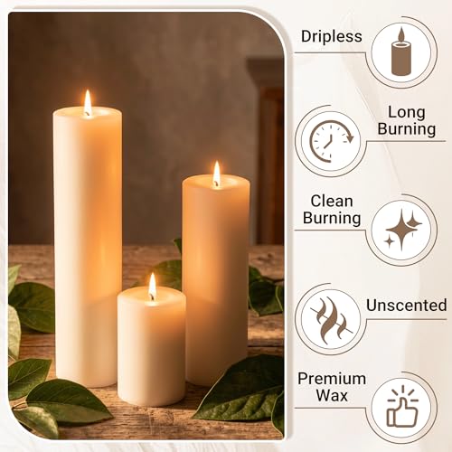 18-Pack Ivory White Pillar Candles Bulk Set, 2 x 3/6/8 Inch 3 Size - size: 2 x 3/6/8 Inch