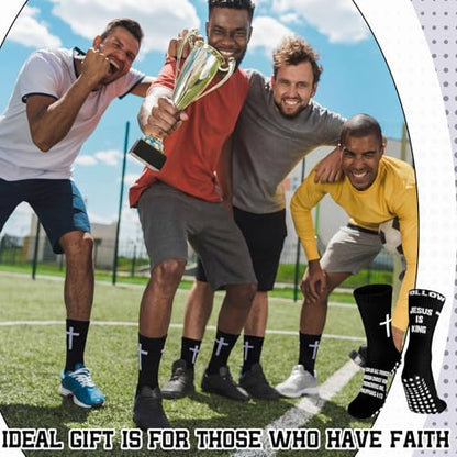 4 Pairs Cross Grip Soccer Socks, Us Size 6-12 - color: Black, style: Bible Verse