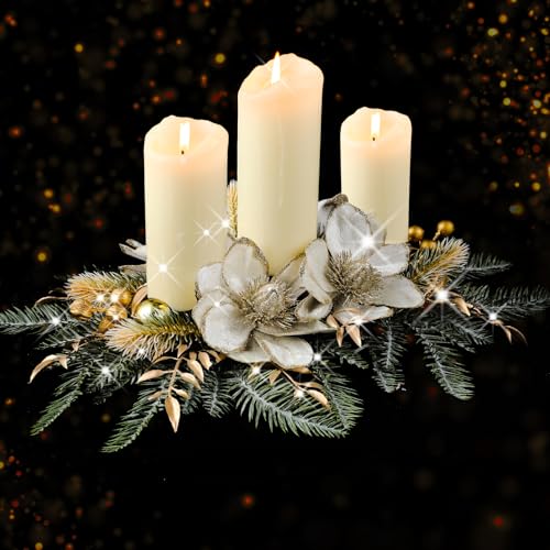 Cindeer Christmas Centerpiece 30 Inch LED Candle Holder, Gold - style: Gold