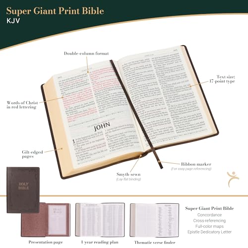 KJV Holy Bible, Super Giant Print Faux Leather Red Letter Edition - Ribbon Marker, King James Version, Dark Brown (KJV Super Giant Print Editions)