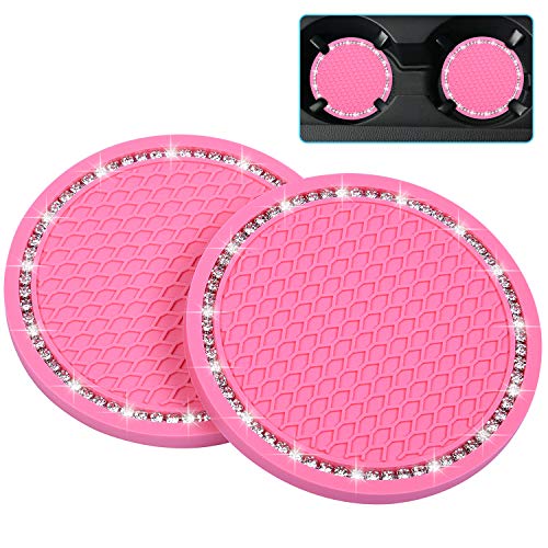 Wisdompro Bling Car Coasters, 2 Pack 2.75" Diameter Car Cup Coaster, Pink - color: Pink