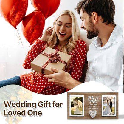 Wedding Gifts for Couples 2026, 15.7x8,3 Inch Mr & Mrs Wedding Frame Double Wooden Wedding Photo Frame Bridal Shower Gift for Bride to Be Personalized Newlywed Gifts for Couple, Engagement Gift for Bride