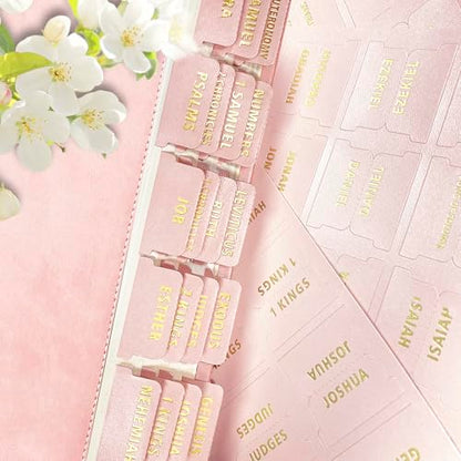 Bible Tabs for Women & Men Pink – 80 Gold Foil (66+14 Blank) - color: Pink