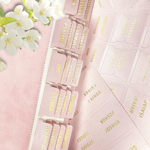 Bible Tabs for Women & Men Pink – 80 Gold Foil (66+14 Blank) - color: Pink