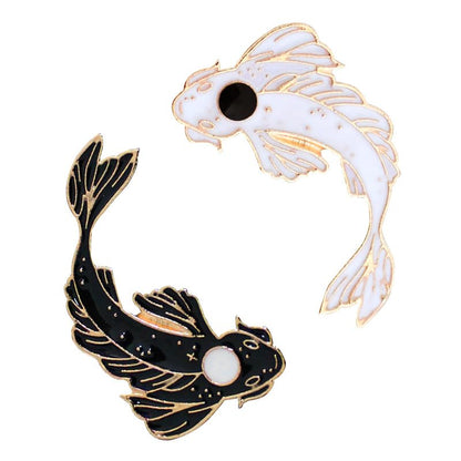 2Pcs coadipress Lovely Fish Brooch Enamel Lapel Brooches Pin Set Cute Cartoon Koi Fish Pins for DIY Backpacks Clothes Bags Jackets Hat Jewelry Accessories Gift - color: Black White