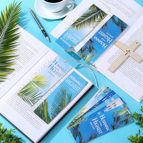 Dispowreath 60 Pcs Hosanna Palm Leaf Bookmarks Lent Easter John 12: 13 Bookmarks Palm Sunday Religious Christian Exchange Gifts for Men Women Church Prizes Party - style: Palm Leaf Cross