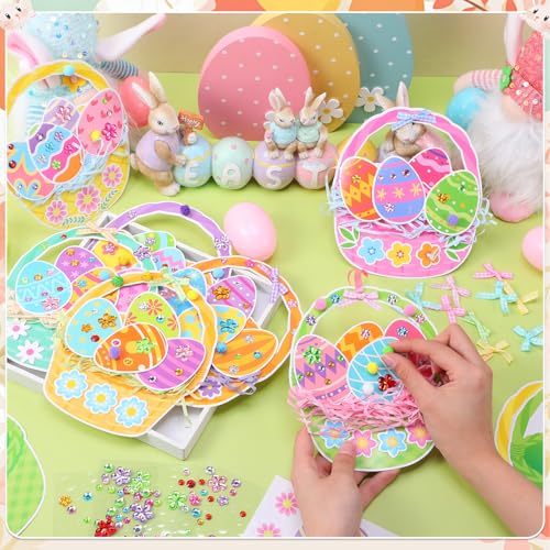 Funrous 48 Sets Crafts Kit Paper Crafts DIY Make Your Own Hanging Ornaments with Pompoms Diamond Stickers for Holiday Classroom Activities Party Favors, Easter Basket - style: Easter Basket
