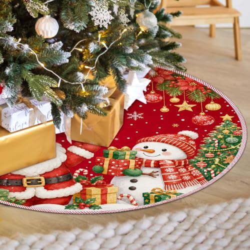 Red Snowman Santa Christmas Tree Skirt, Classic Xmas Tree Skirt 522XW - color: Santa-3