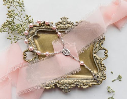 Precious Pieces Baby First Rosary .925 Silver or 14K Gold-Plated - color: Pink-SILVER