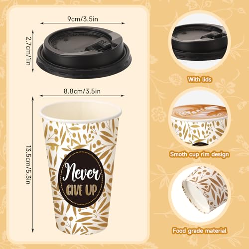 50 Pack 16 oz Disposable Coffee Cups with Lids Black Gold - style: Black and Gold Inspirational Quotes