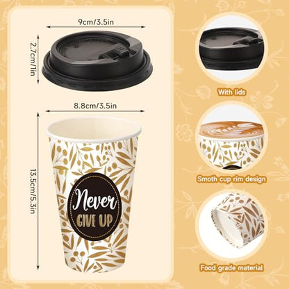 50 Pack 16 oz Disposable Coffee Cups with Lids Black Gold - style: Black and Gold Inspirational Quotes