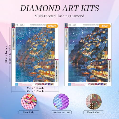 Diamond Art Kits for Adults, Village Diamond Painting Kit, 12x16 Inch - color: CYDP1P01
