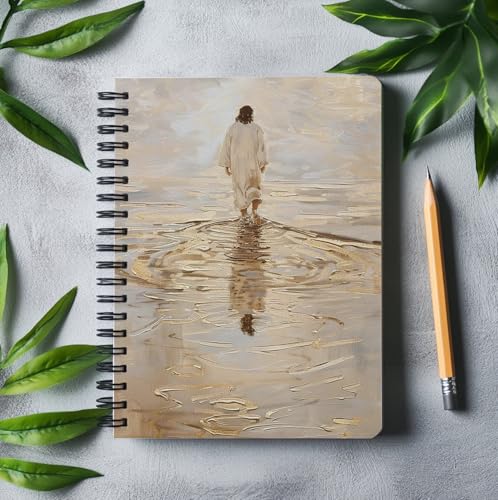 Jesus Christ Spiral Notebook, Jesus Christ Walking on Water, Church Notes Notebook, I Will Walk With Christ LDS, Jesus Notebooks for School Supplies, Home & Office, Spiral Bound 5.5x8.3 - color: golden-1