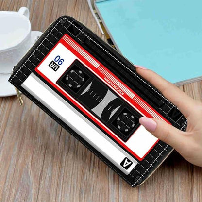 90s Music Cassette Print Wallet for Women Large Capacity Wallet Credit Card Holder PU Leather Zipper Clutch Purse Phone Wallet - color: 90s Music Cassette
