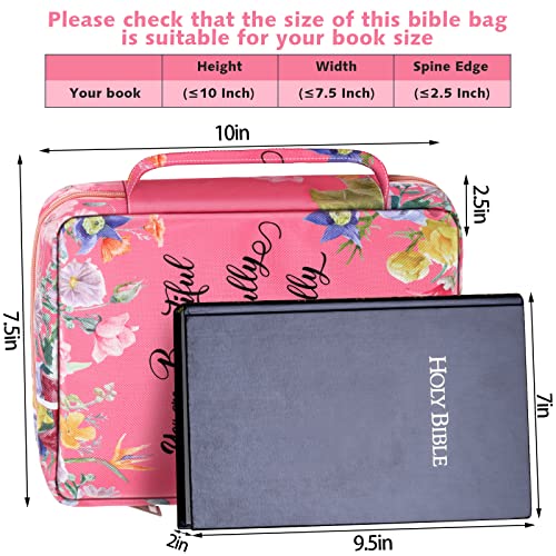 Laumoi Bible Cover Case for Women 10'' Flower Bible Holder Case Large Religious Carrying Bag for Women Study Christian Book Gift (Pink Flower) - style: Pink Flower