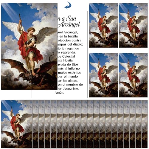 Motiskyy 120Pcs Catholic Gift Spanish Saint Michael The Archangel Holy Card - style: Spanish Michael Style