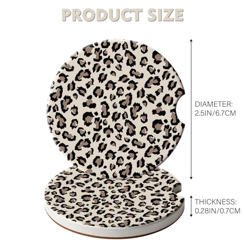 2 Pack Car Coasters for Cup Holders, Cute Car Accessories Interior (Leopard-Yellow) - color: Leopard-yellow