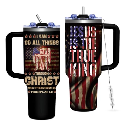 Christian Gifts for Men, Christian 40 oz Tumbler with Handle - color: Christ-Black