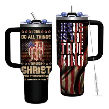 Christian Gifts for Men, Christian 40 oz Tumbler with Handle - color: Christ-Black