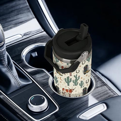 30 oz Cow Print Western Tumbler with Handle and Straw, Stainless Steel Vacuum Insulated Travel Mug, Water Bottle, Western Travel Mug,Cow Coffee Mugs for Women - color: cow travel mug