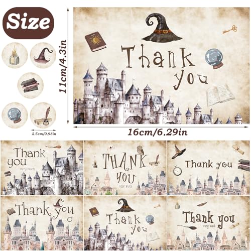 60 Pieces Magic Wizard Baby Shower Thank You Cards,Castle Themed Thank You Card Includes 30 Pieces Envelopes and 30 Pieces Wizard Cards with Stickers for Baby Shower Wedding Bridal Halloween (Castle) - color: Castle