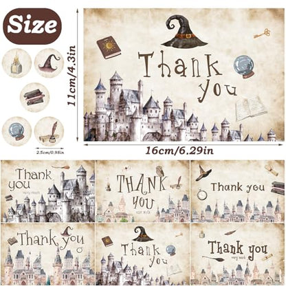 60 Pieces Magic Wizard Baby Shower Thank You Cards,Castle Themed Thank You Card Includes 30 Pieces Envelopes and 30 Pieces Wizard Cards with Stickers for Baby Shower Wedding Bridal Halloween (Castle) - color: Castle