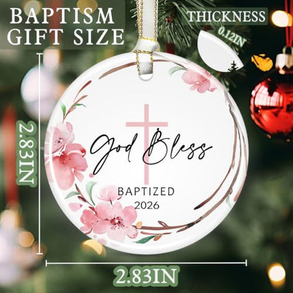 Baptism Gifts for Girls, God Bless Cross Ornament - color: Color2
