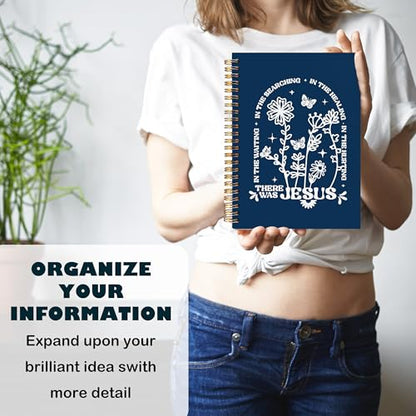 BearCake Boho Floral Christian Notebook Journal, Christian Gifts for Women, Bible Notebooks for Note Taking, Bible Journaling Notebook, There Was Jesus Hardcover Spiral Notebook 5.5x8.3 Navy Blue - color: Bible-Jesus star deep blue