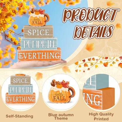 Britimes Fall Pumpkin Tiered Tray Decor Set, 4 Pack, Wooden - style: Pumpkin Spice