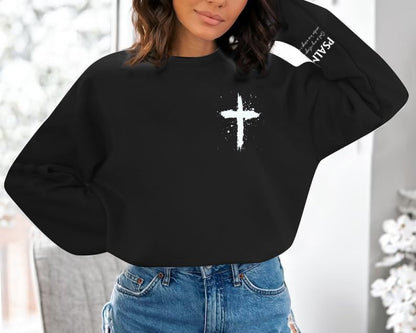 MOUSYA Women Christian Sweatshirt Psalms 91 Sleeve Print Sweatshirt Bible Verse Pullover - color: Black, size: Large