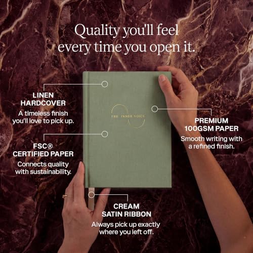 THE INNER VOICE Guided Journal for Women & Men, 365 Prompts for Self Care - color: Sage Green