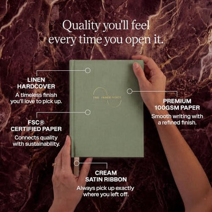 THE INNER VOICE Guided Journal for Women & Men, 365 Prompts for Self Care - color: Sage Green