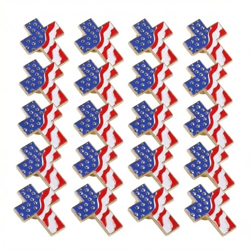 ABOOFAN 20PCS American Flag Lapel Pins, Patriotic Cross Enamel USA Flag Pin with Butterfly Clutch for Men Women, Red White Blue Patriotic Brooch Gift for Veterans Day Memorial Day 4th of July