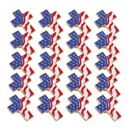 ABOOFAN 20PCS American Flag Lapel Pins, Patriotic Cross Enamel USA Flag Pin with Butterfly Clutch for Men Women, Red White Blue Patriotic Brooch Gift for Veterans Day Memorial Day 4th of July