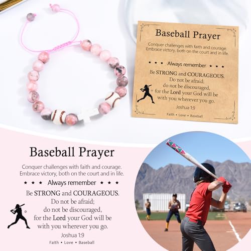 Baseball/Basketball/Soccer/Softball/Volleyball Bracelet for Girls Women- Cross Charm Beaded Bracelets, Christmas Birthday Easter Graduation Gifts for Daughter Granddaughter Niece Sister Coach - style: Baseball