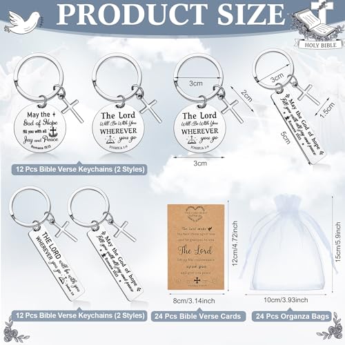 Siifert 24 Sets Christian Keychain Bible Verse Cross Keychain Bulk - color: Silver
