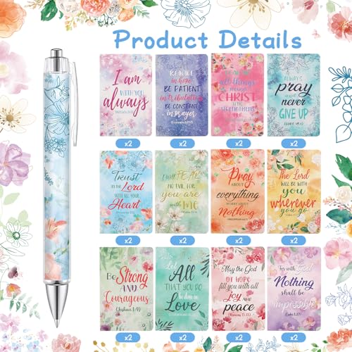 Maritown 48Pcs Bible Verse ballpoint Pens with Christian Notepads - style: Gouache Flowers