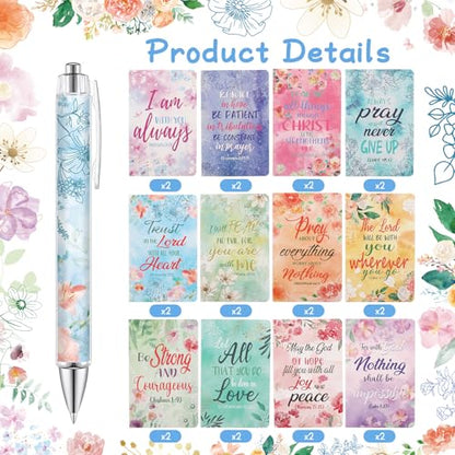 Maritown 48Pcs Bible Verse ballpoint Pens with Christian Notepads - style: Gouache Flowers